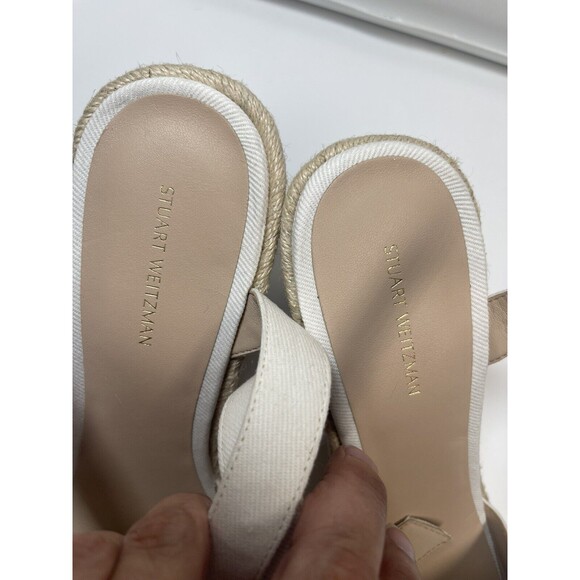 Stuart Weitzman Canvas Wedge Espadrilles In Cream W/Crystal Buckle Sz 10.5 New - Picture 8 of 12